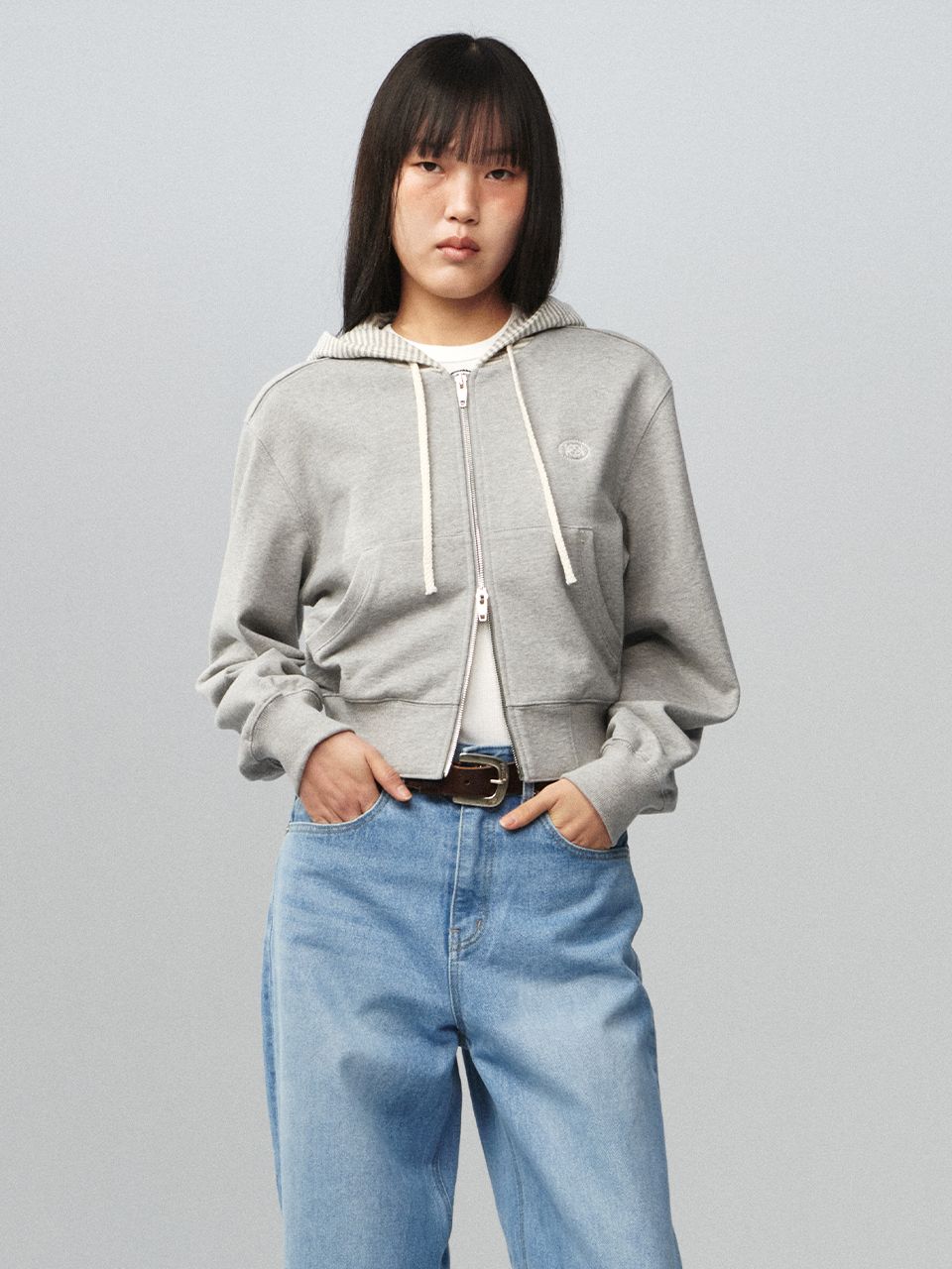 MUSINSA公式 | KIJUN Stripe Hoodie Zip-Up Melange Grey