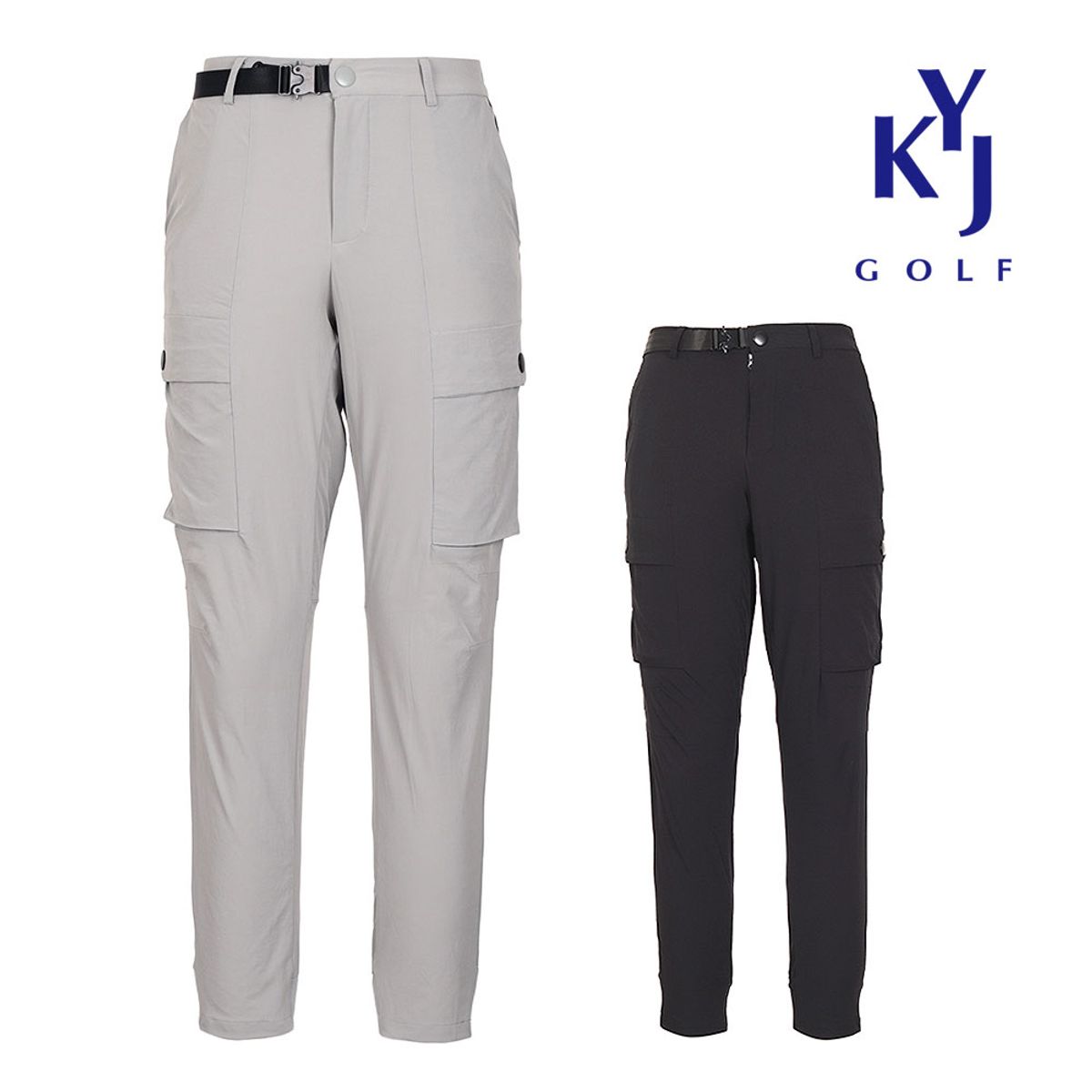 김영주 골프(KIM YOUNG JOO GOLF) 봄가을 우븐스판 스포티 테이핑 라인 남성 골프 카고조거팬츠 DOSMJG13