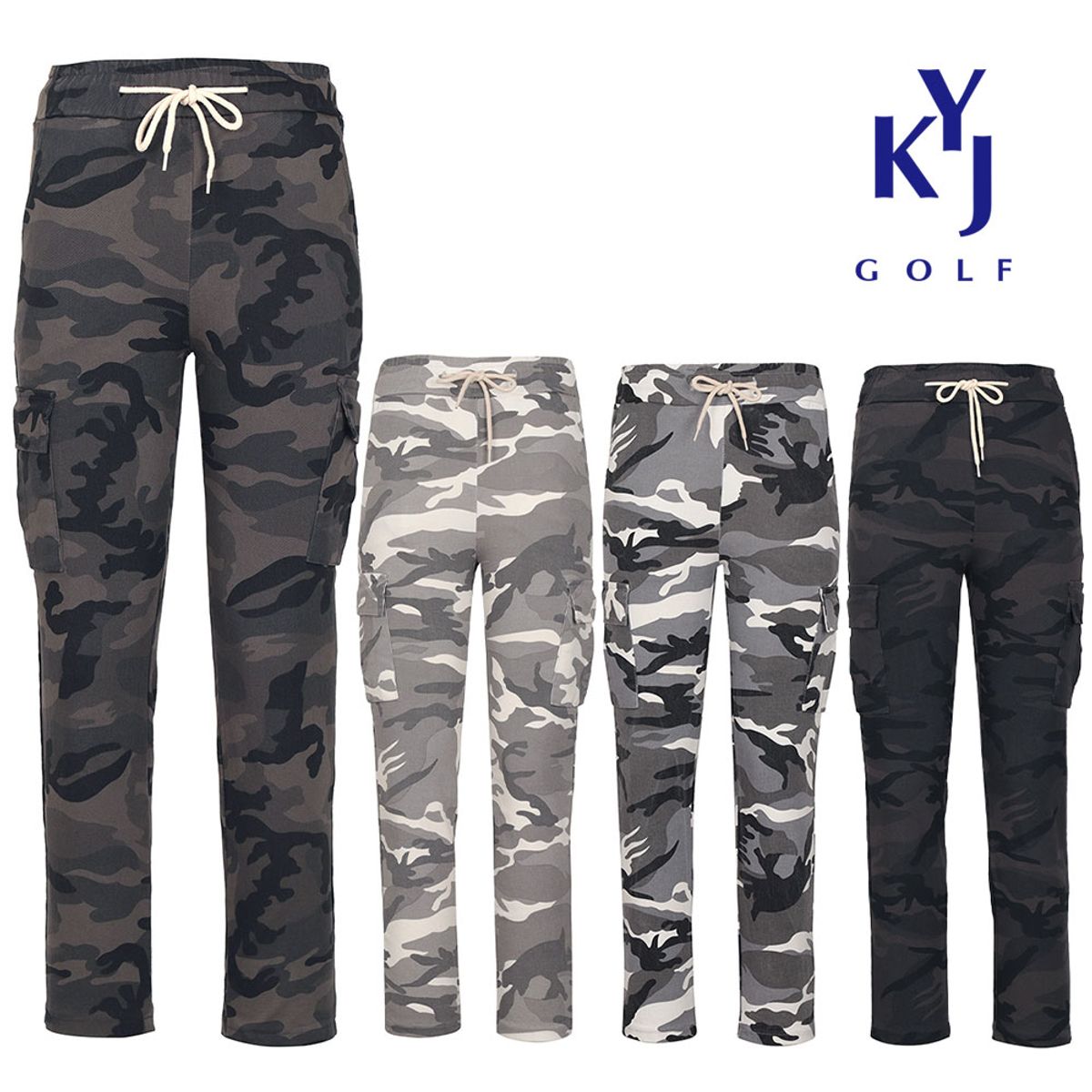 김영주 골프(KIM YOUNG JOO GOLF) 봄가을 카모플라쥬 일자핏 면 사방스판 남성 밀리터리 카고팬츠 DOSMSL10