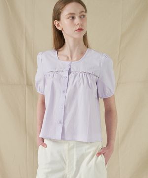 여성 반팔 셔링 블라우스 [라벤더]_ZE2SH641_LVD