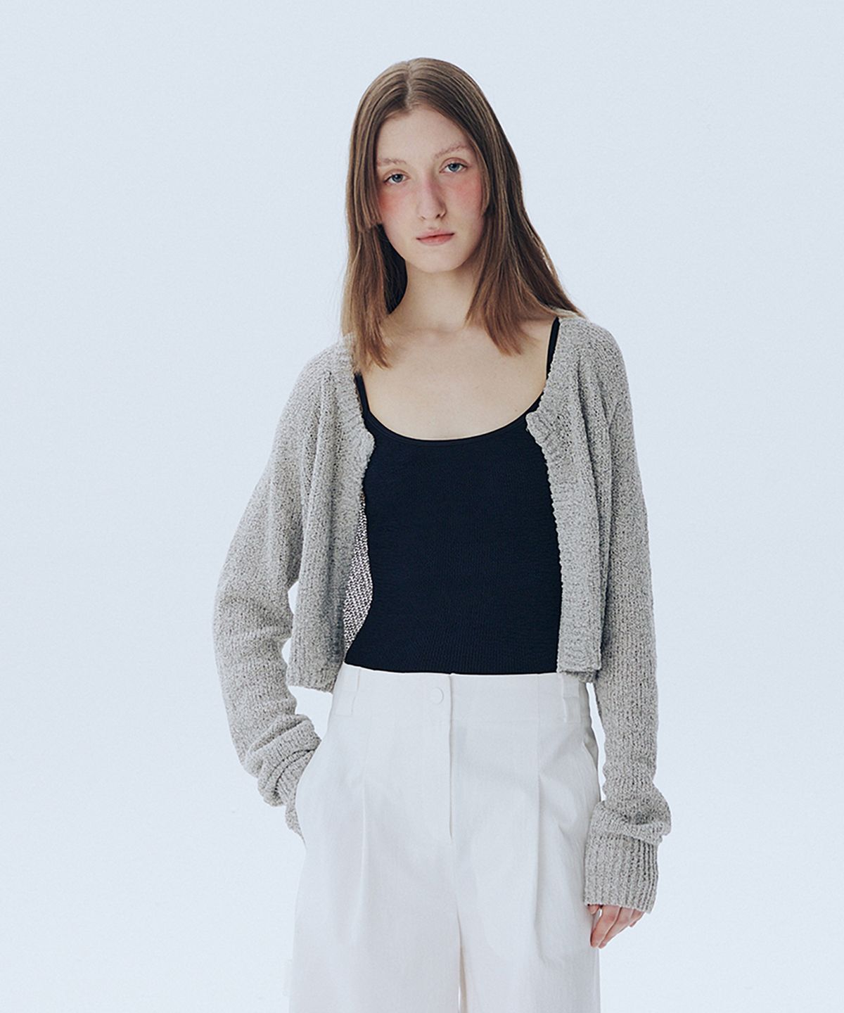 아위(AHWE) Boucle Cardigan_LIGHT GREY