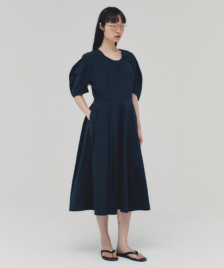 Lantern Sleeve Dress_DARK NAVY