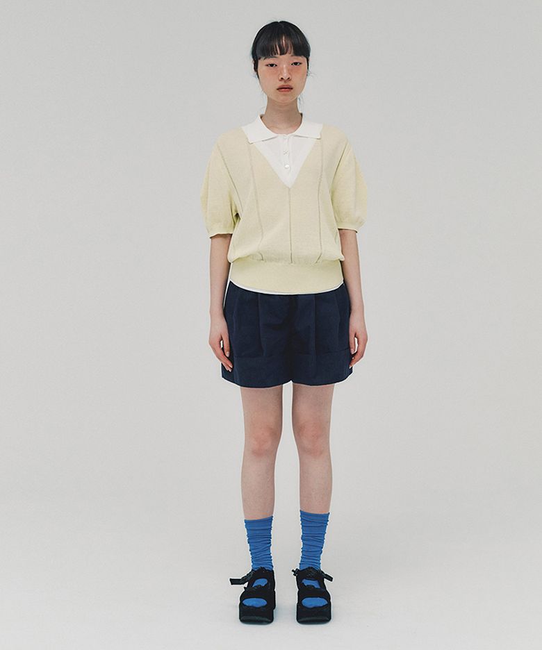 Layered Polo Sweater_LIGHT YELLOW