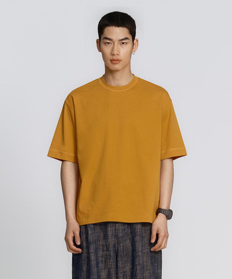 릴렉스드 수피마 소로나 블렌드 크루넥 숏슬리브 카멜