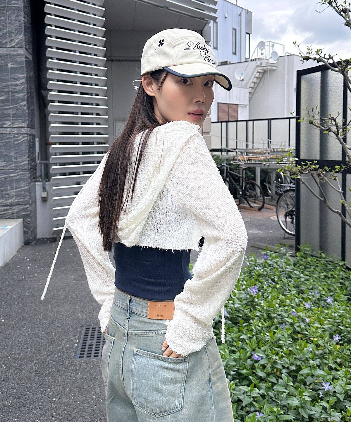 마가린핑거스(MARGARIN FINGERS) HOODIE KNIT BOLERO (IVORY)