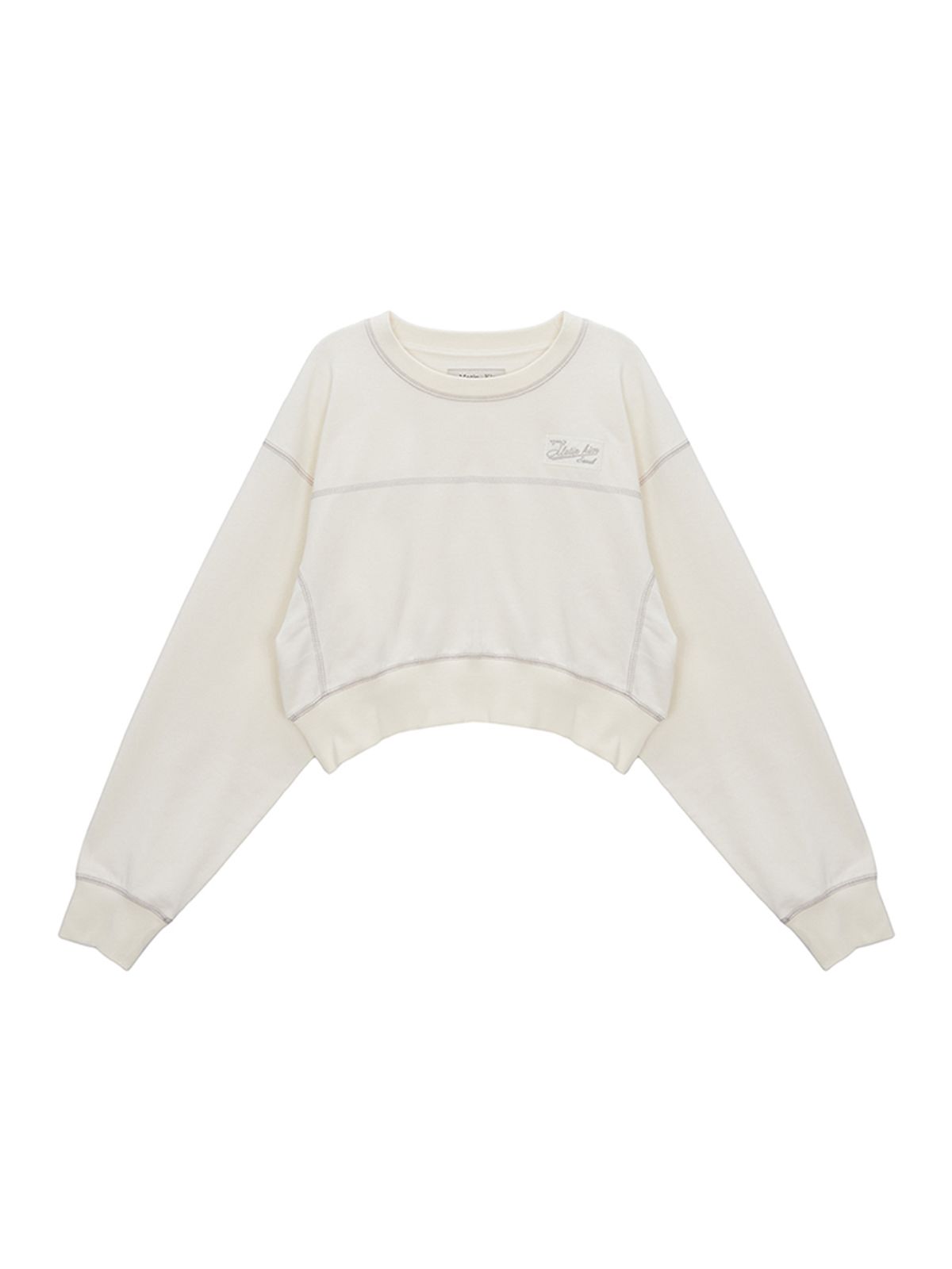 마뗑킴(MATIN KIM) STITCH LABEL CROP SWEATSHIRT IN IVORY