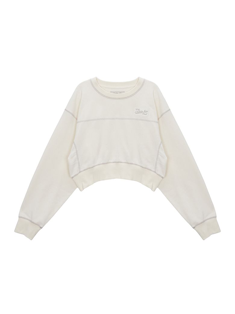 STITCH LABEL CROP SWEATSHIRT IN IVORY