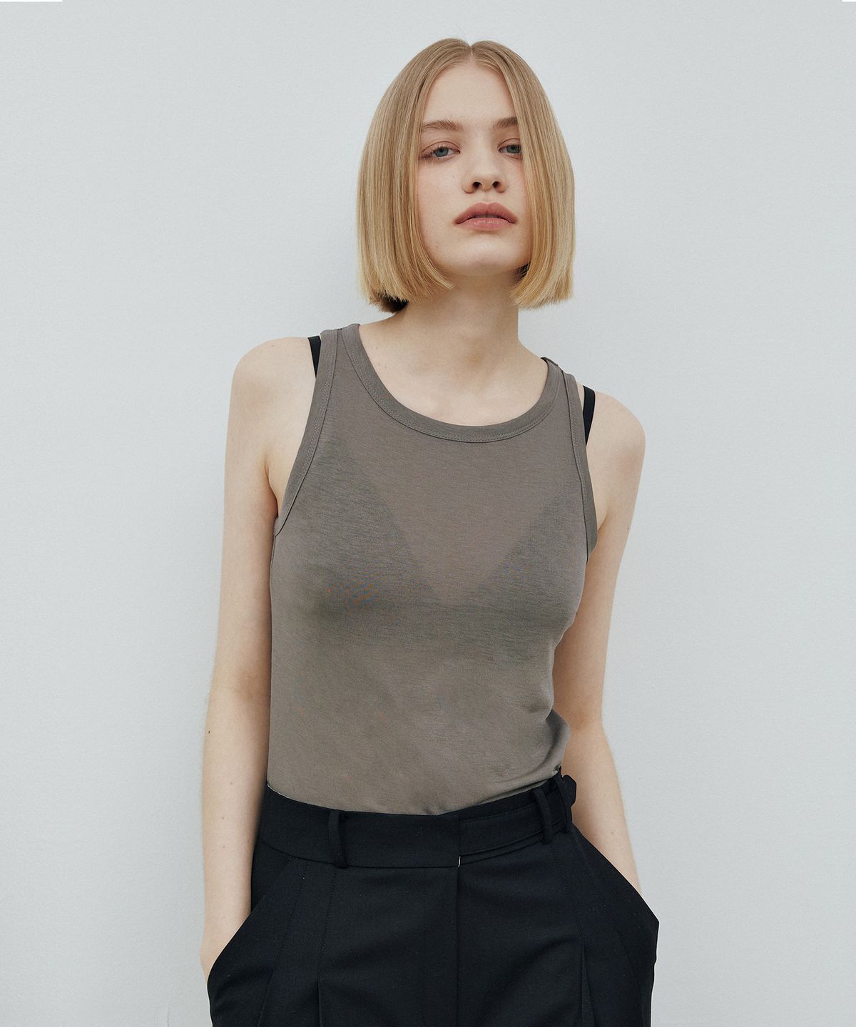 웨어리즈(WEARIS) 시스루 슬리브리스_그레이