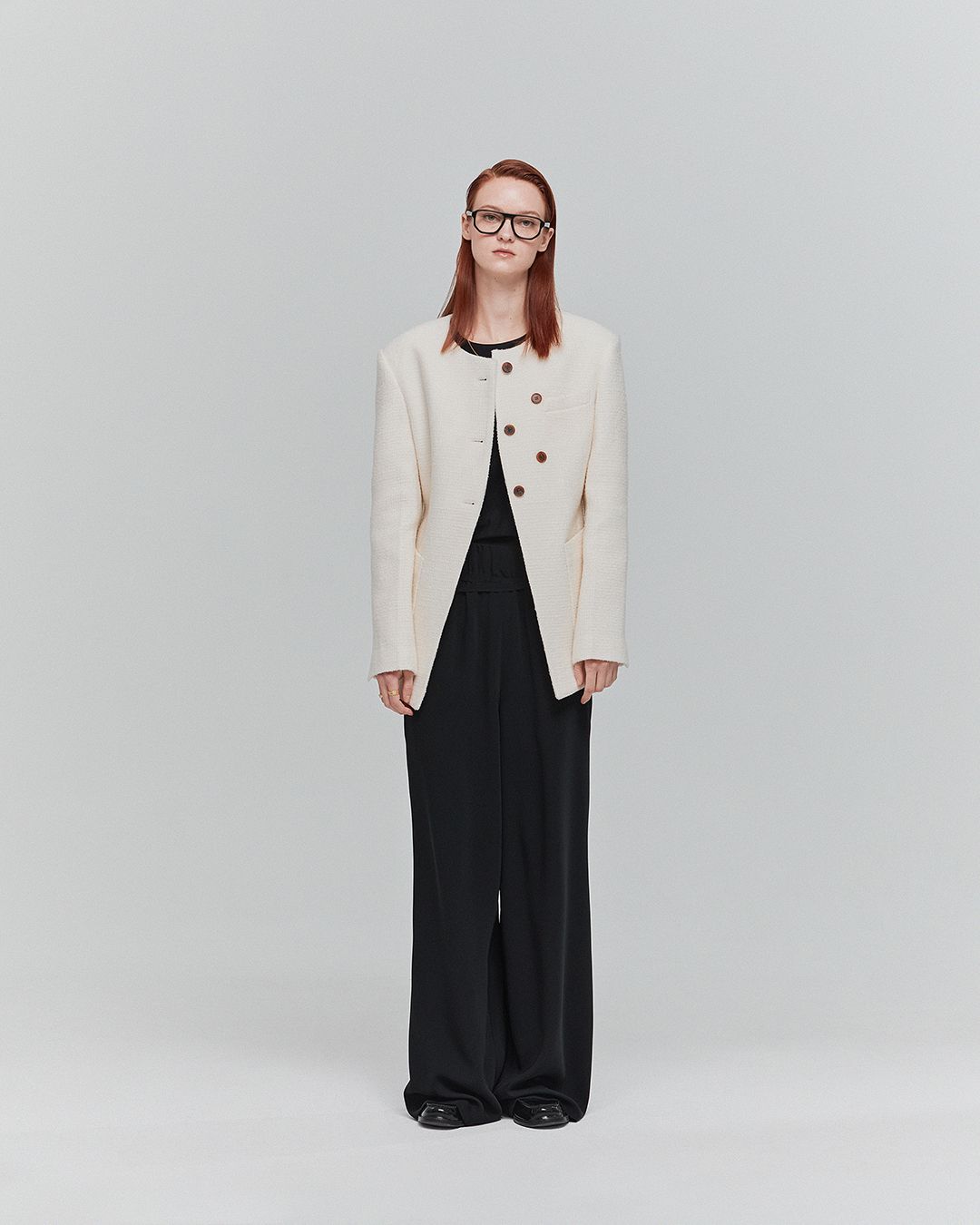 MUSINSA公式 | LHAS ROUND NECK WOOL TWEED JACKET - IVORY