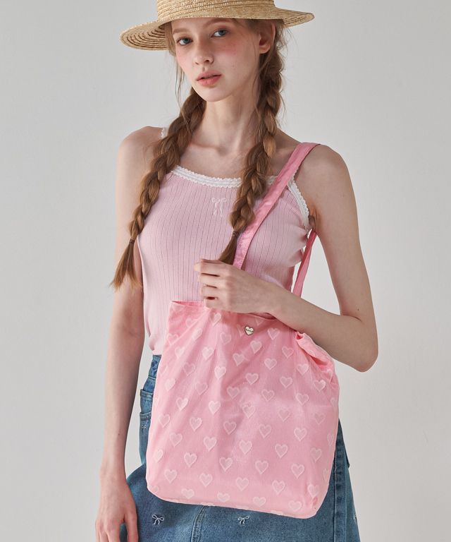 ★2024SS新作★RONRON★HEART PATTERN MESH TOTE BAG MUSINSA | RONRON HEART PATTERN MESH TOTE BAG PINK