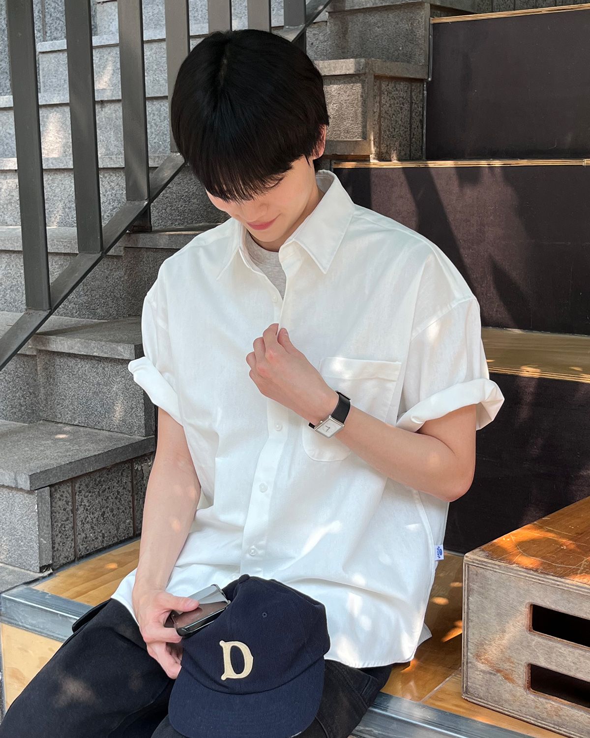 스탠즈(STENDS) [M~4XL] 올데이 린넨 오버핏 반팔 셔츠_화이트