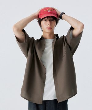 [M~4XL] 올데이 린넨 오버핏 반팔 셔츠_카키