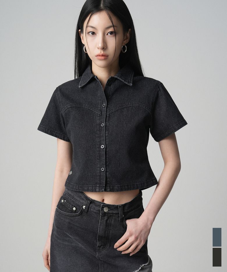 Heart Slit Denim Shirt - 2COL
