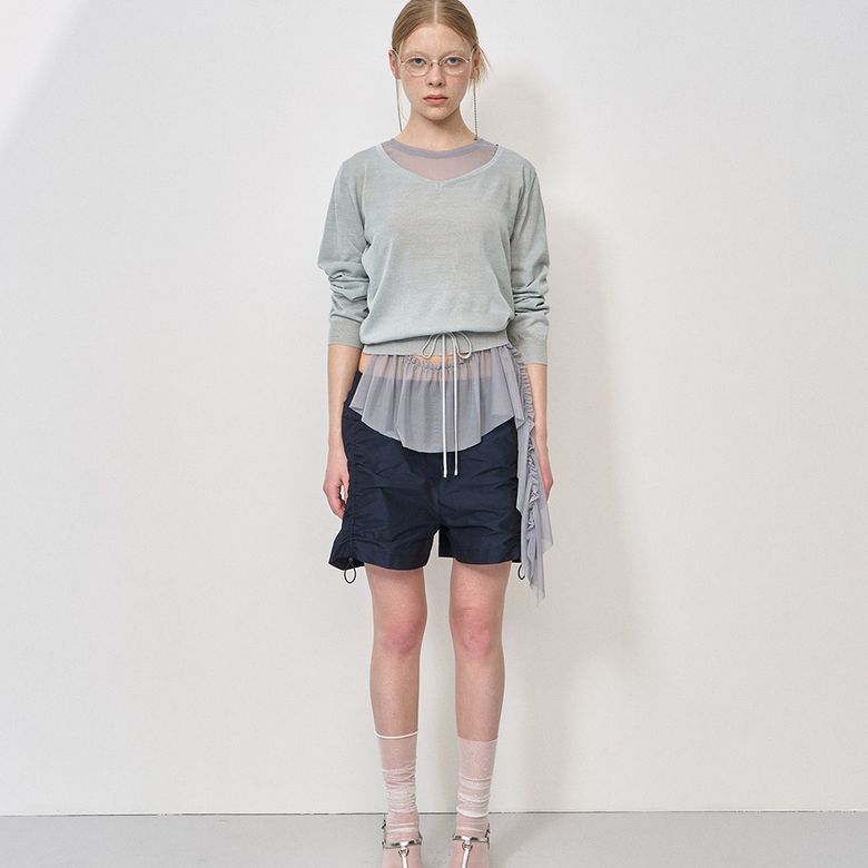 SEMI-SHEER V-NECK KNIT TOP