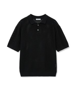린넨 블렌드 크로쉐 카라 니트 [블랙]