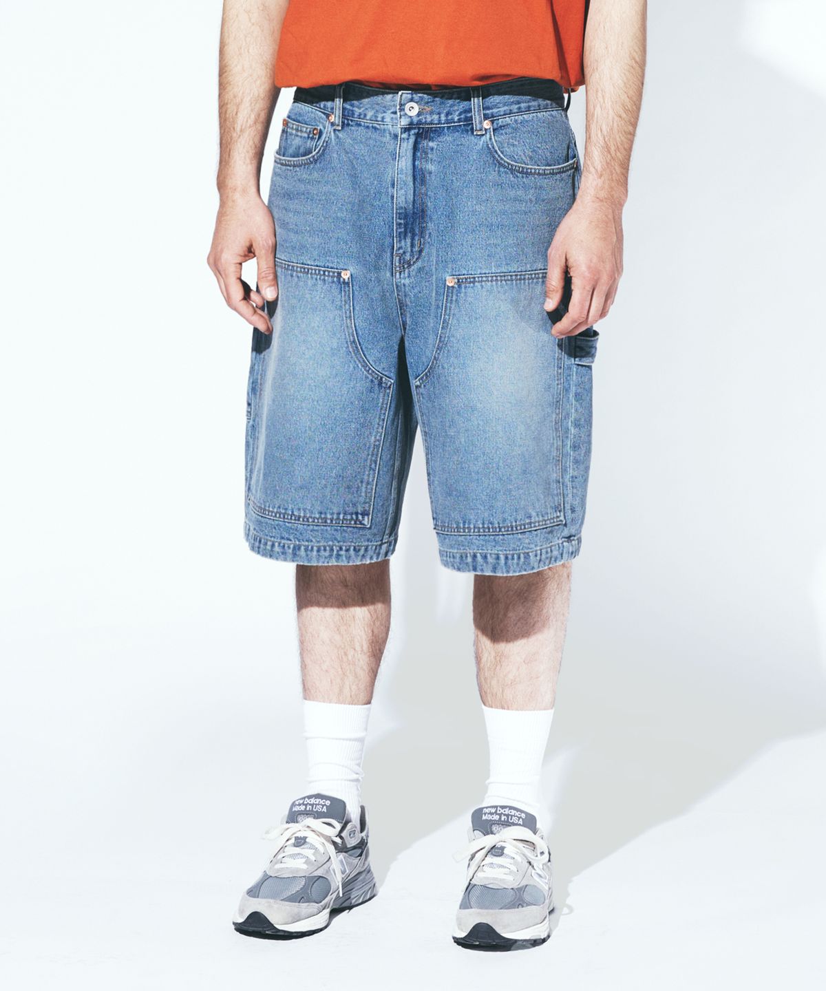 유니폼브릿지(UNIFORM BRIDGE) double knee denim short pants 12oz indigo washed