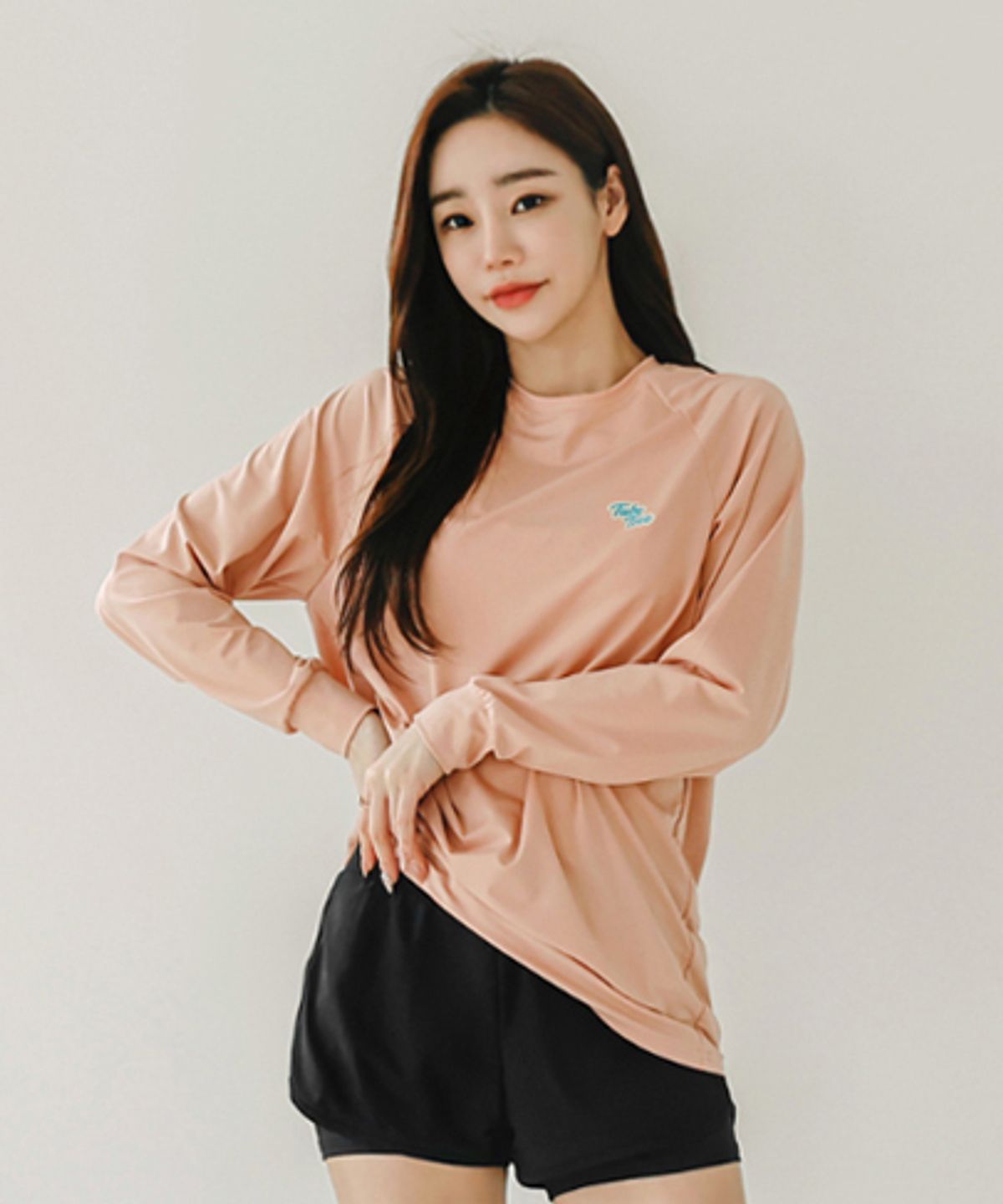 튜브트리(TUBE TREE) 여성용 베이직 루즈핏 긴팔 래쉬가드 B603 살몬핑크