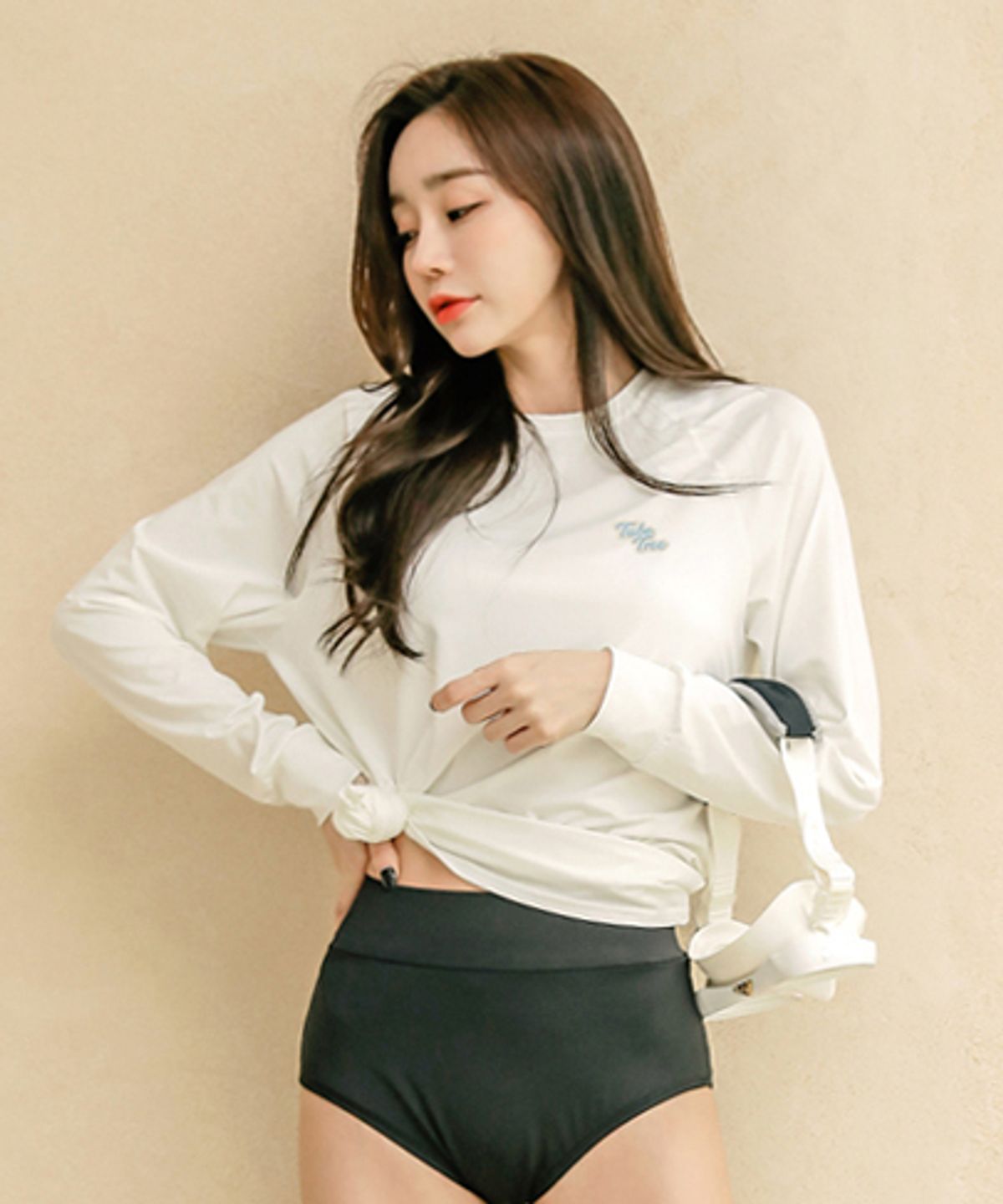 튜브트리(TUBE TREE) 여성용 베이직 루즈핏 긴팔 래쉬가드 B603 아이보리