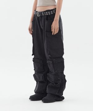 Denim Ten pocket cargo pants_Black