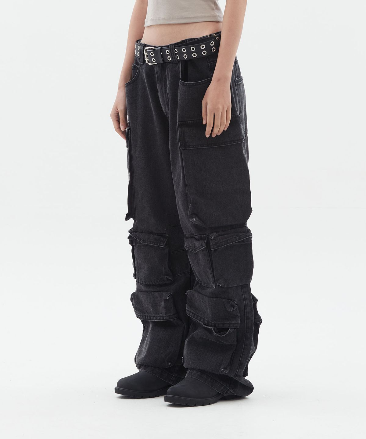 도미넌트(DOMINANT) Denim Ten pocket cargo pants_Black