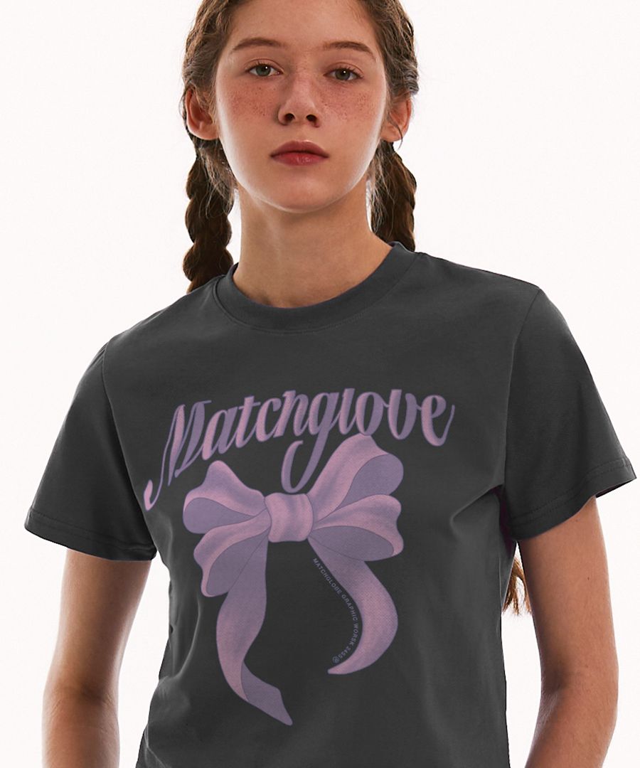 MUSINSA | MATCHGLOBE Big Ribbon Crop T-shirt (Dark Gray)