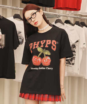 먼데이루틴 체리 반팔티셔츠 블랙