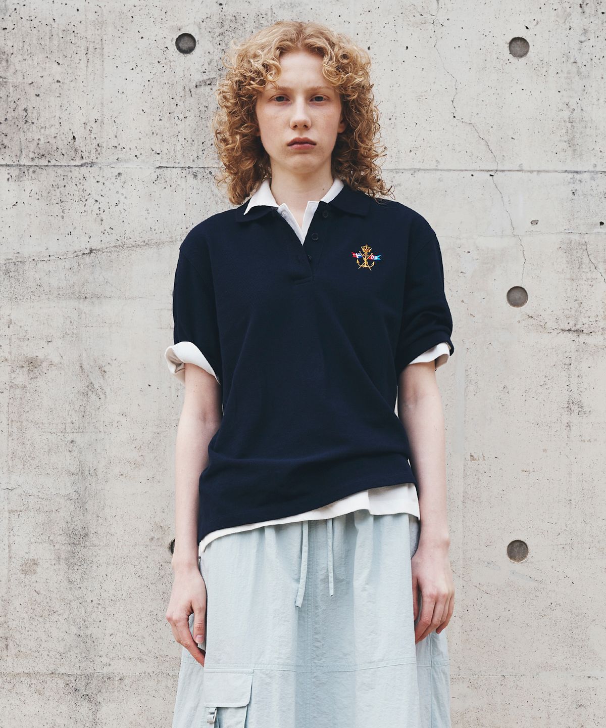 유니폼브릿지(UNIFORM BRIDGE) flag pique s/s tee(womens) navy