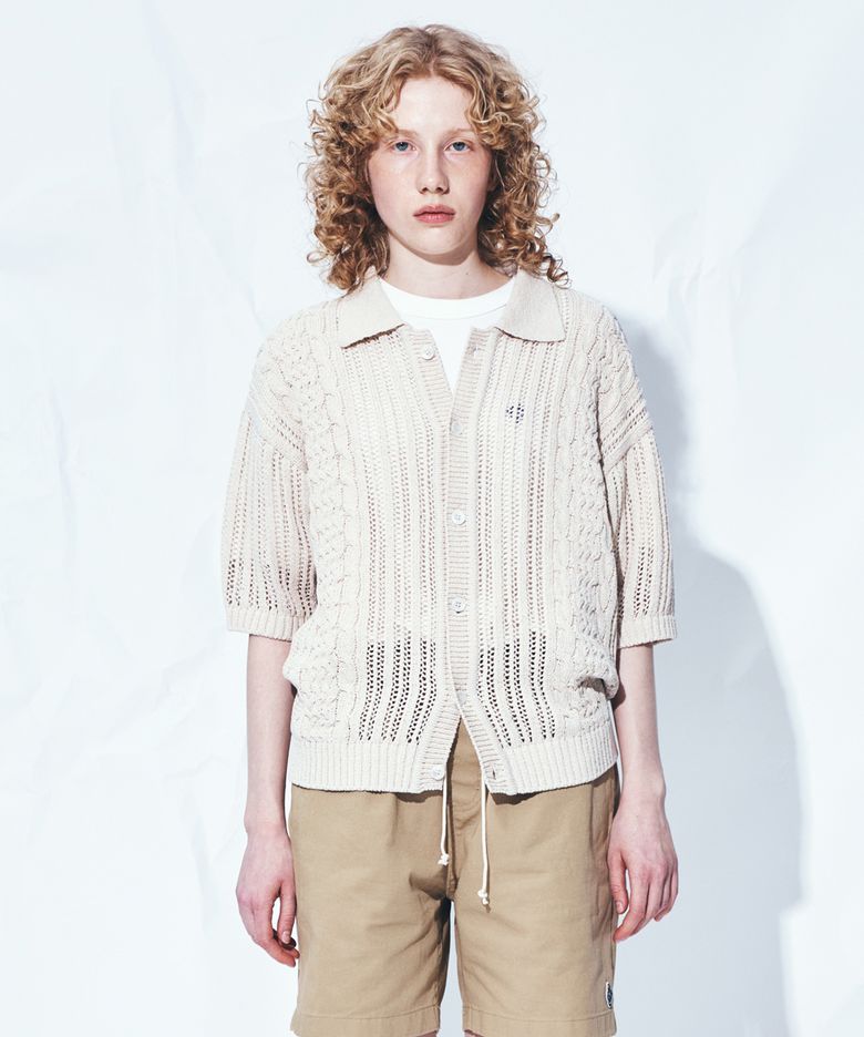 crochet s/s knit cardigan(womens) ivory