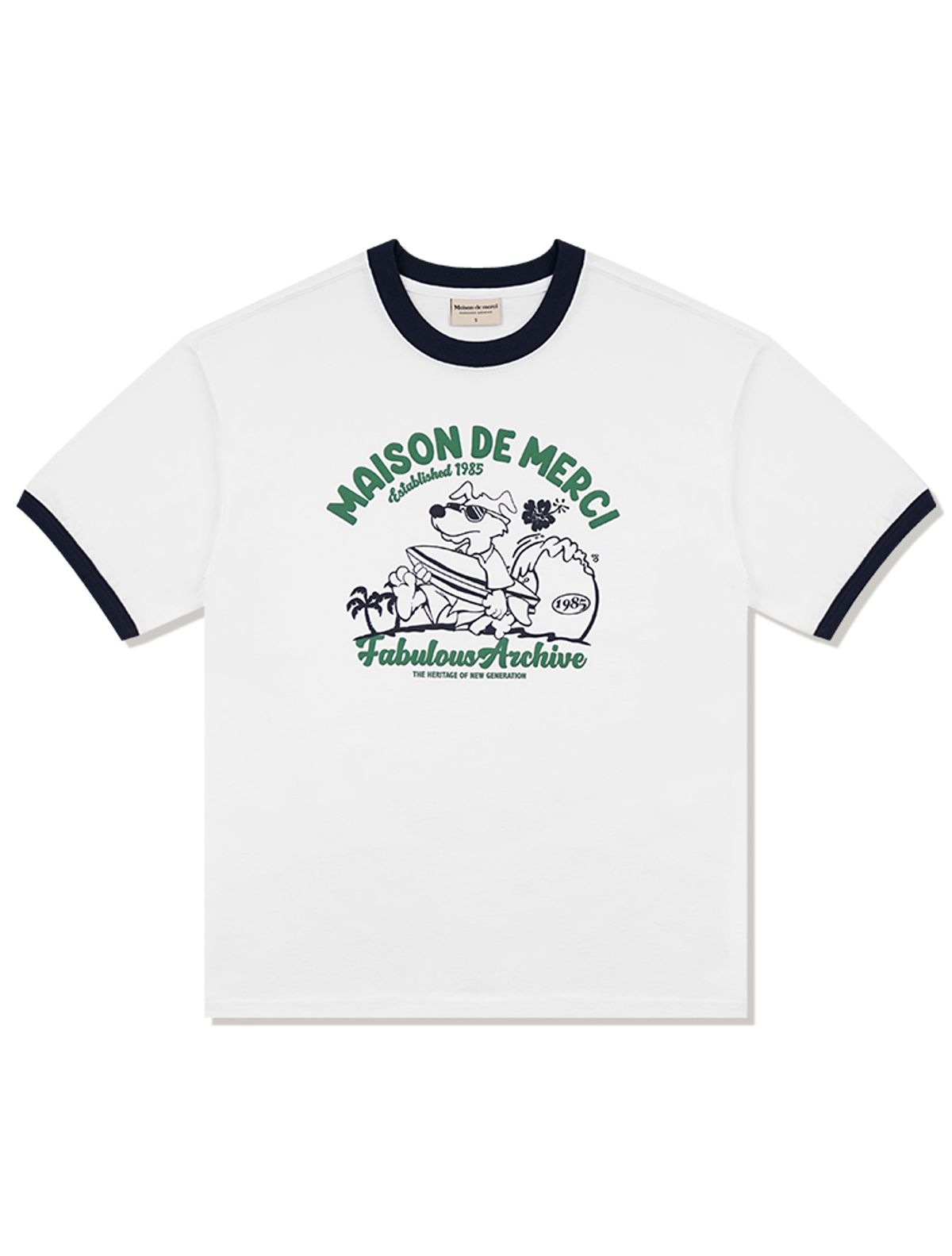 라 메종 스튜디오(LA MAISON STUDIO) UNISEX 오버핏 퍼피서핑 링거 반소매 티셔츠 화이트(FCE2TS401M)