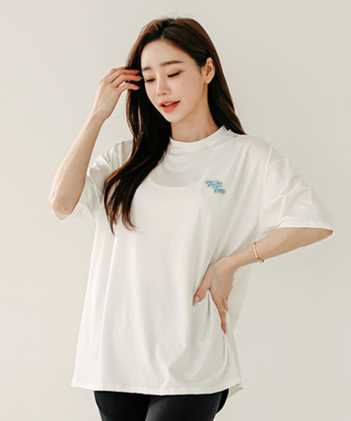 튜브트리(TUBE TREE) 여성용 베이직 루즈핏 반팔 래쉬가드 B604 아이보리