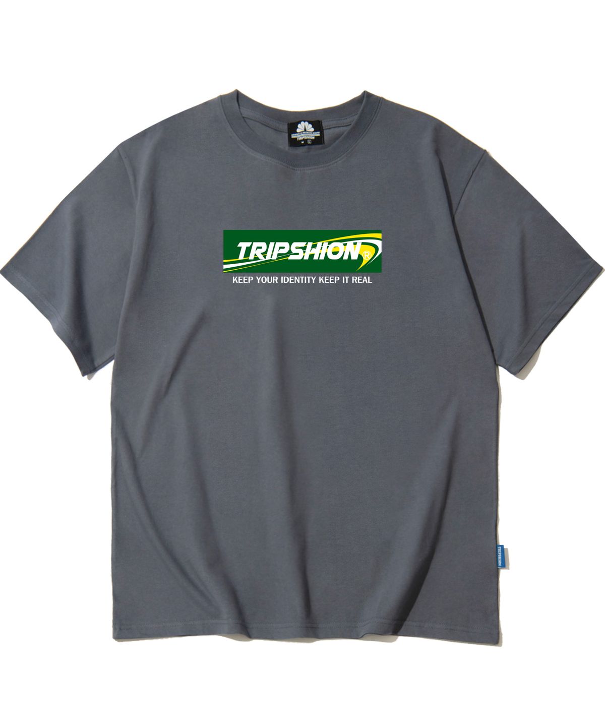 트립션(TRIPSHION) GREEN BOX 로고 티셔츠 - 그레이