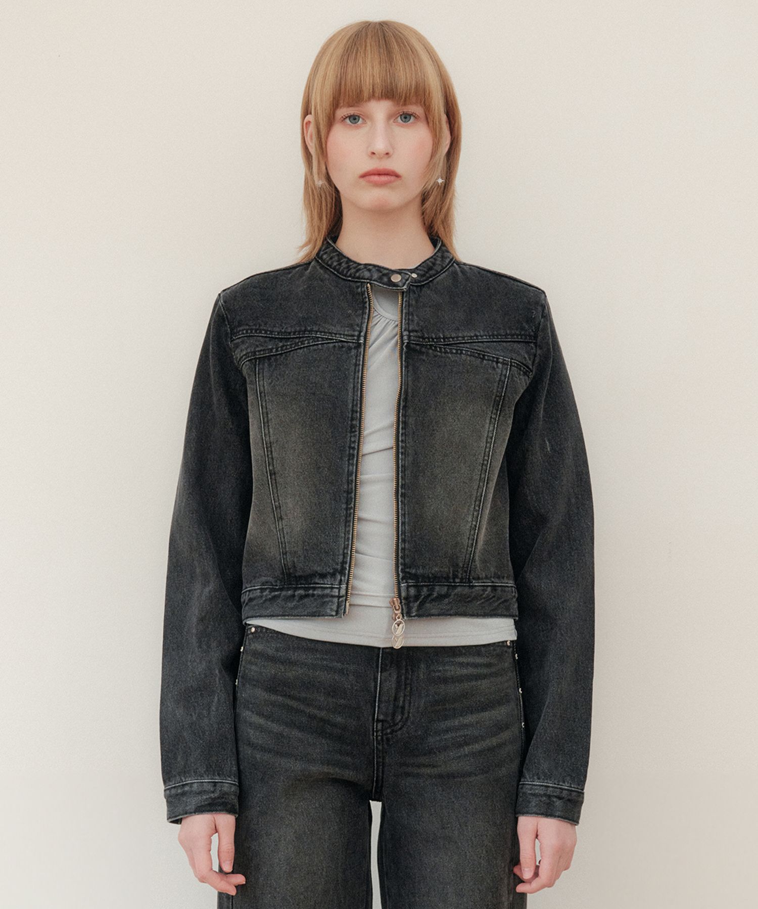 ★送料・関税込★YUSE★CROP DENIM TWO WAY JACKET★ MUSINSA | YUSE CROP DENIM TWO WAY JACKET - BLACK