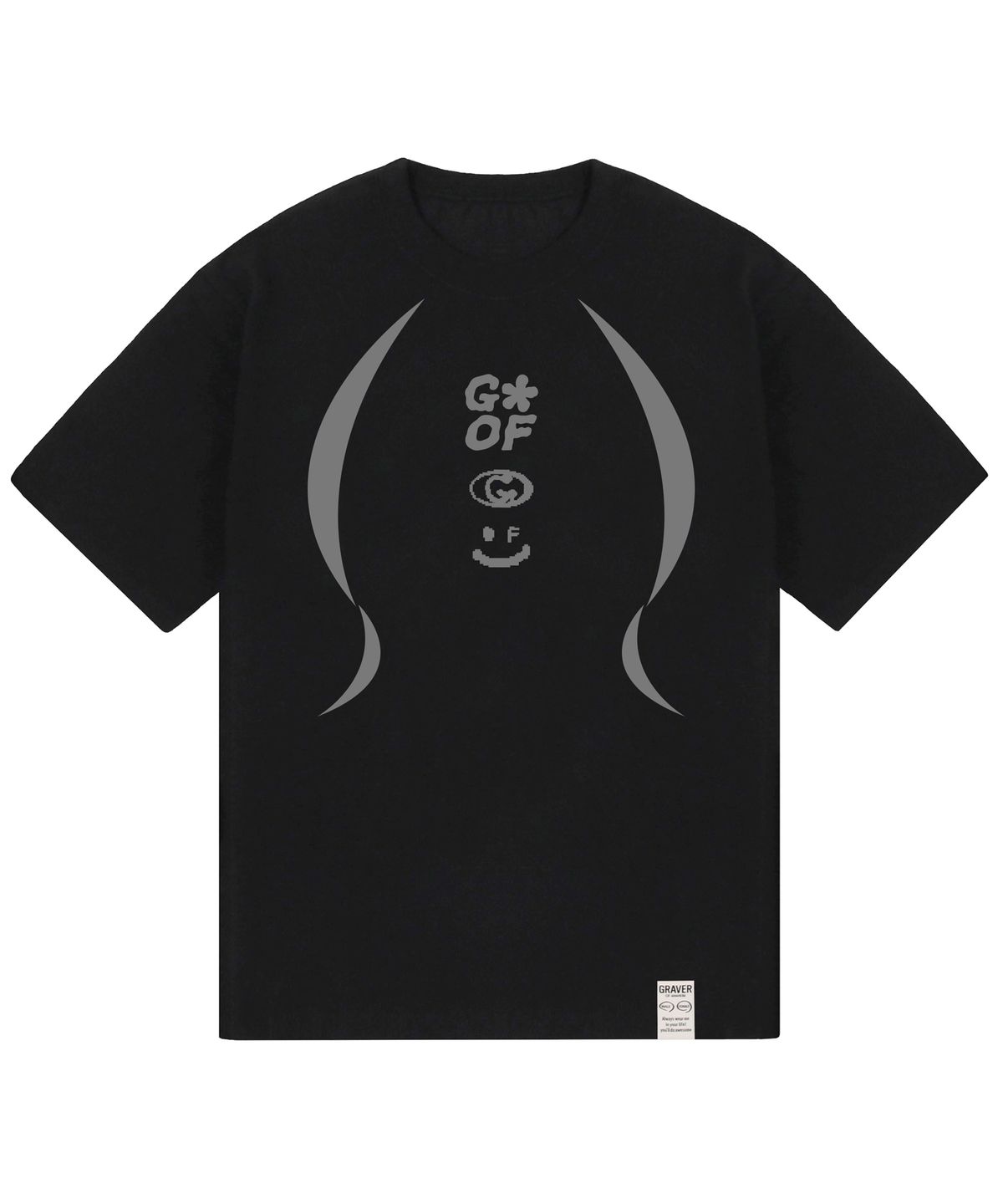 그레이버(GRAVER) [UNISEX]3로고 스마일 라인 반팔티_블랙