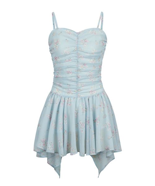MUSINSA | ODDONEOUT FLOWER SHIRRING ONE PIECE SKY