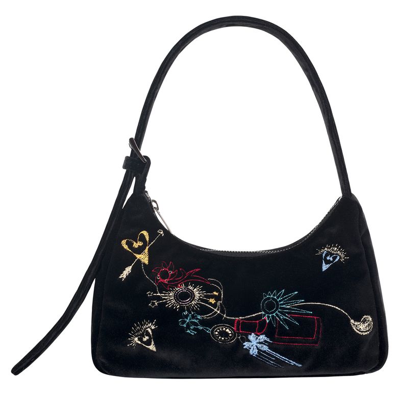 Multicolour Embroidery Velvet Mini Bag _ BLACK