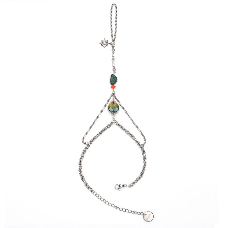 Chain Link Ring Bracelet - Green Stone _ GREEN