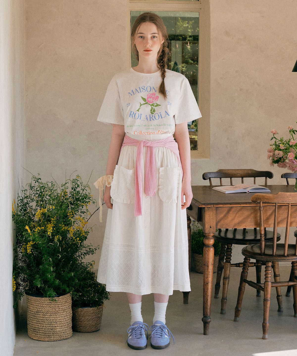 로라로라(ROLAROLA) FRILL POCKET LONG SKIRT IVORY