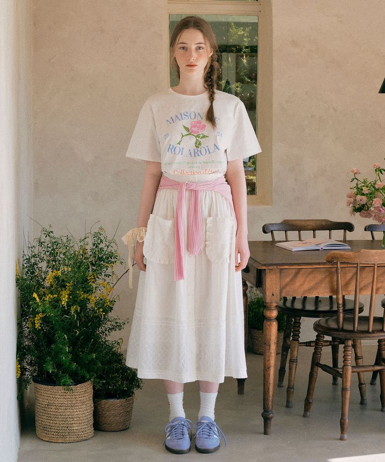 FRILL POCKET LONG SKIRT IVORY