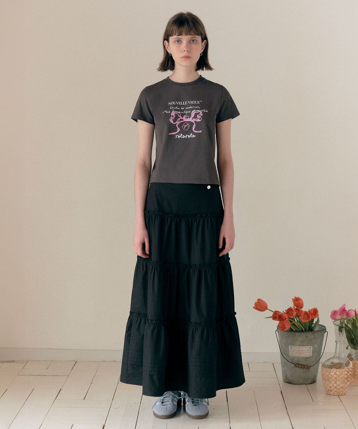 로라로라(ROLAROLA) FRILL LONG SKIRT BLACK