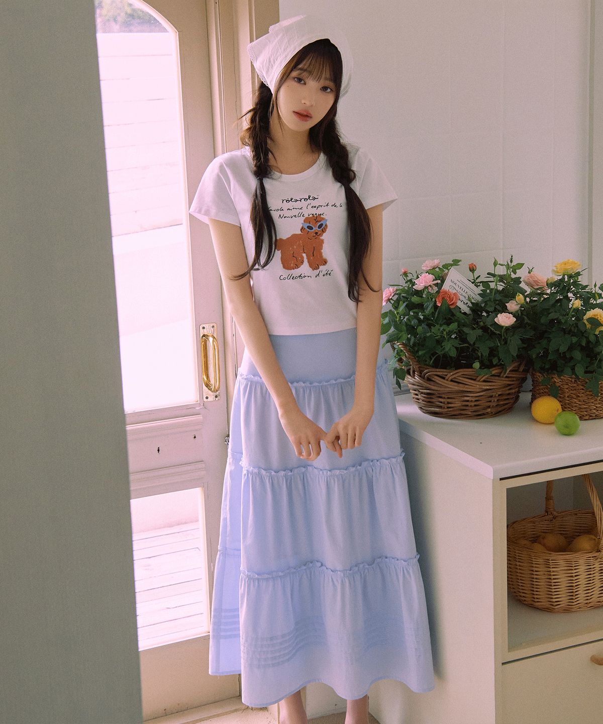 로라로라(ROLAROLA) FRILL LONG SKIRT SKY