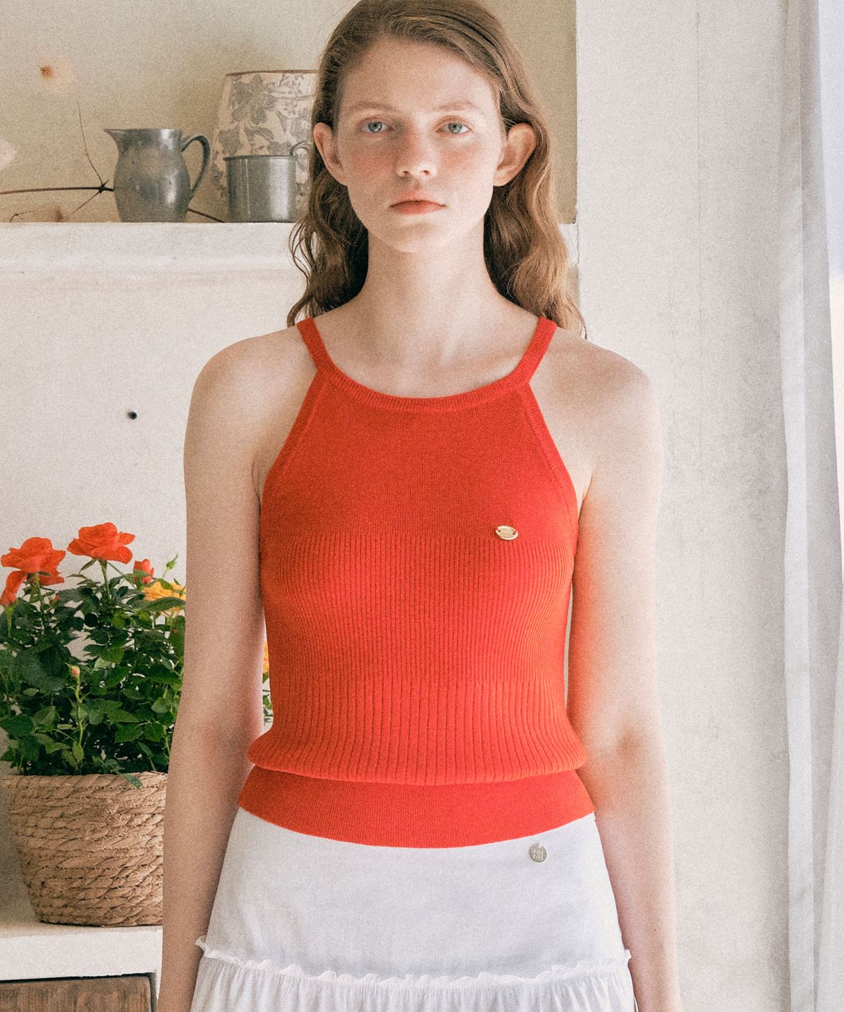 로라로라(ROLAROLA) LOGO HALTER NECK KNIT SLEEVELESS RED