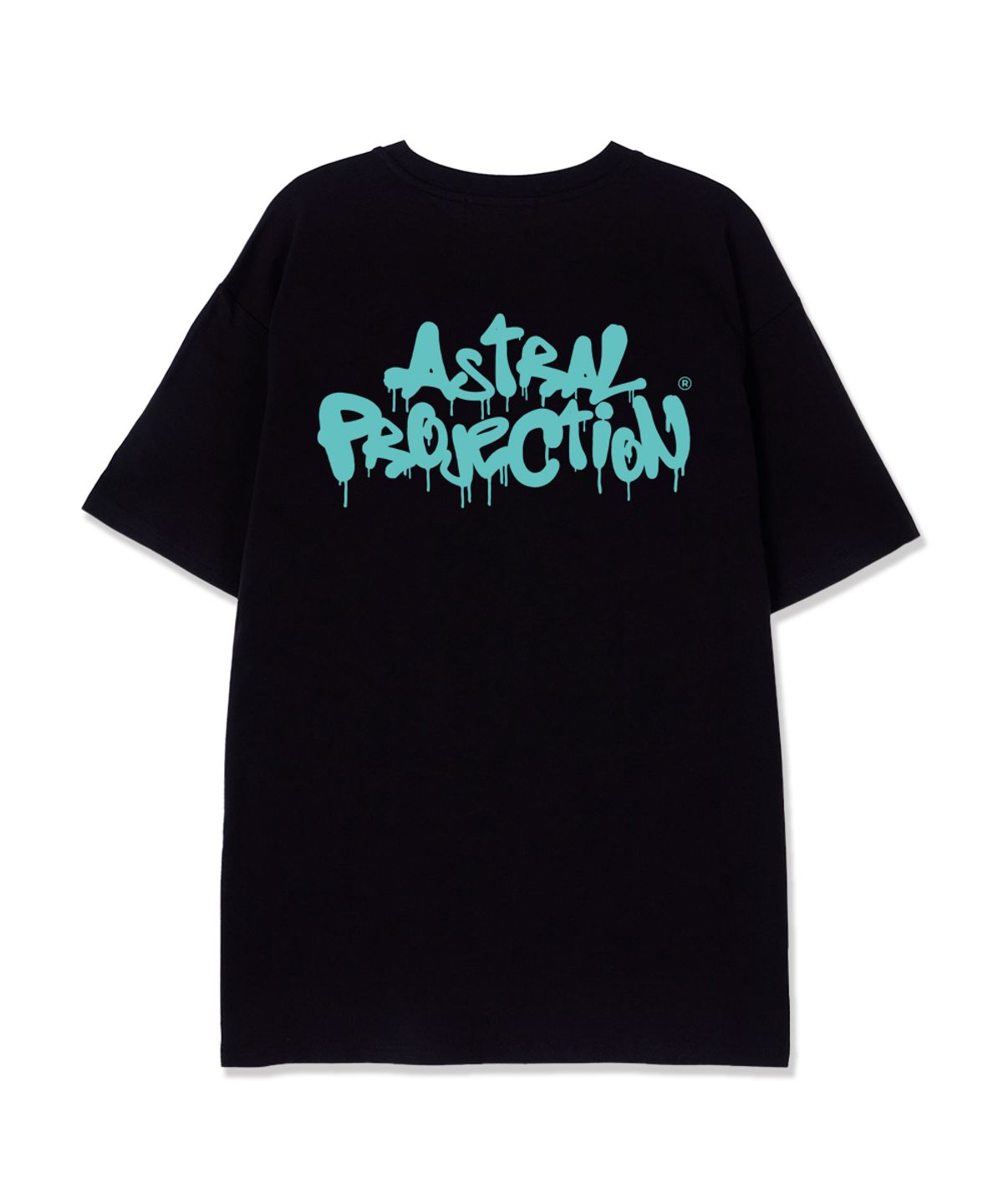 아스트랄 프로젝션(ASTRAL PROJECTION) 브러쉬 그래피티 레터링 로고 수피마 코튼 라운드 넥 반팔 티셔츠_블랙