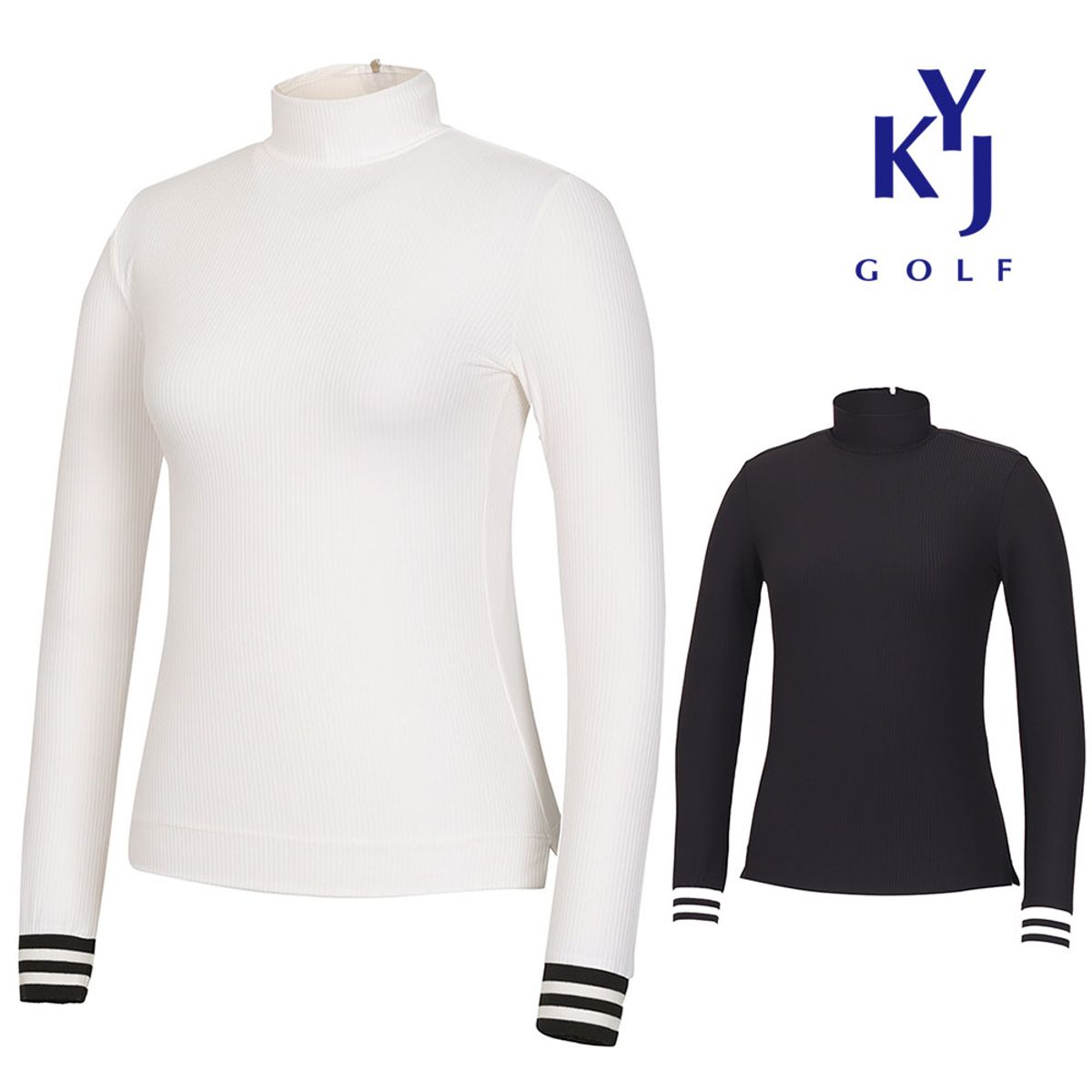 김영주 골프(KIM YOUNG JOO GOLF) 봄가을 골지 슬림핏 라인 뒷지퍼 스판 여성 하이넥 골프티셔츠 DOSLTS30