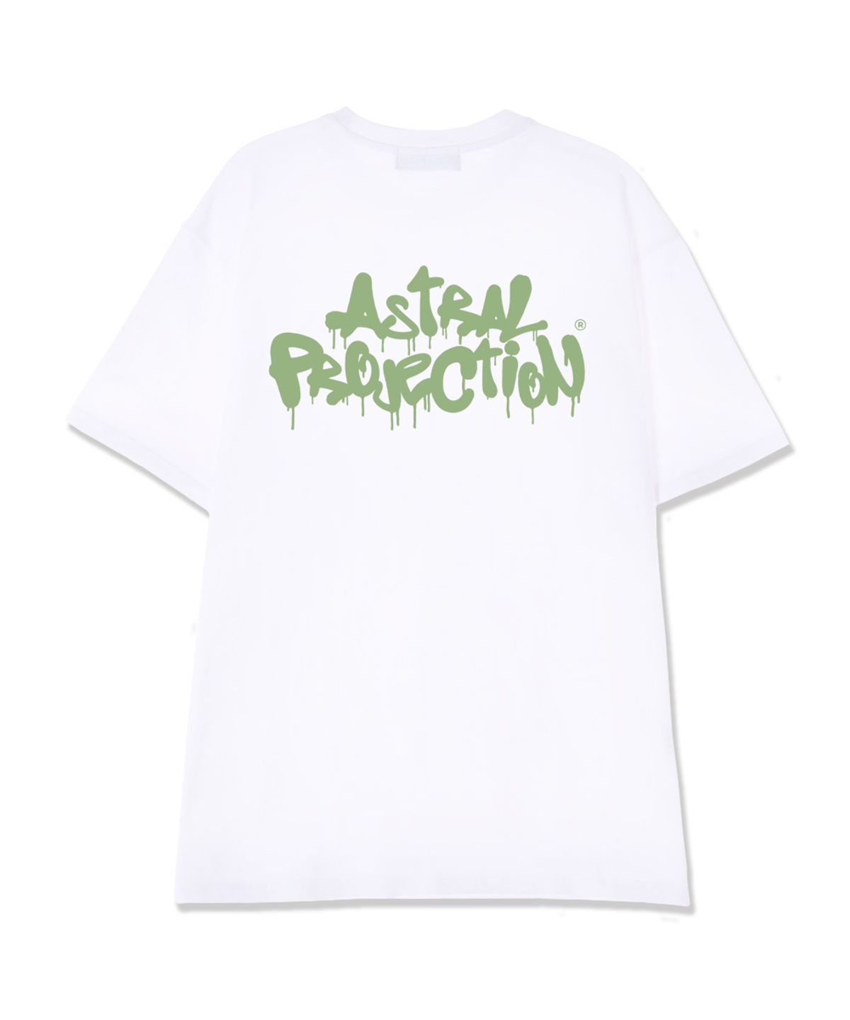 아스트랄 프로젝션(ASTRAL PROJECTION) 브러쉬 그래피티 레터링 로고 수피마 코튼 라운드 넥 반팔 티셔츠_화이트