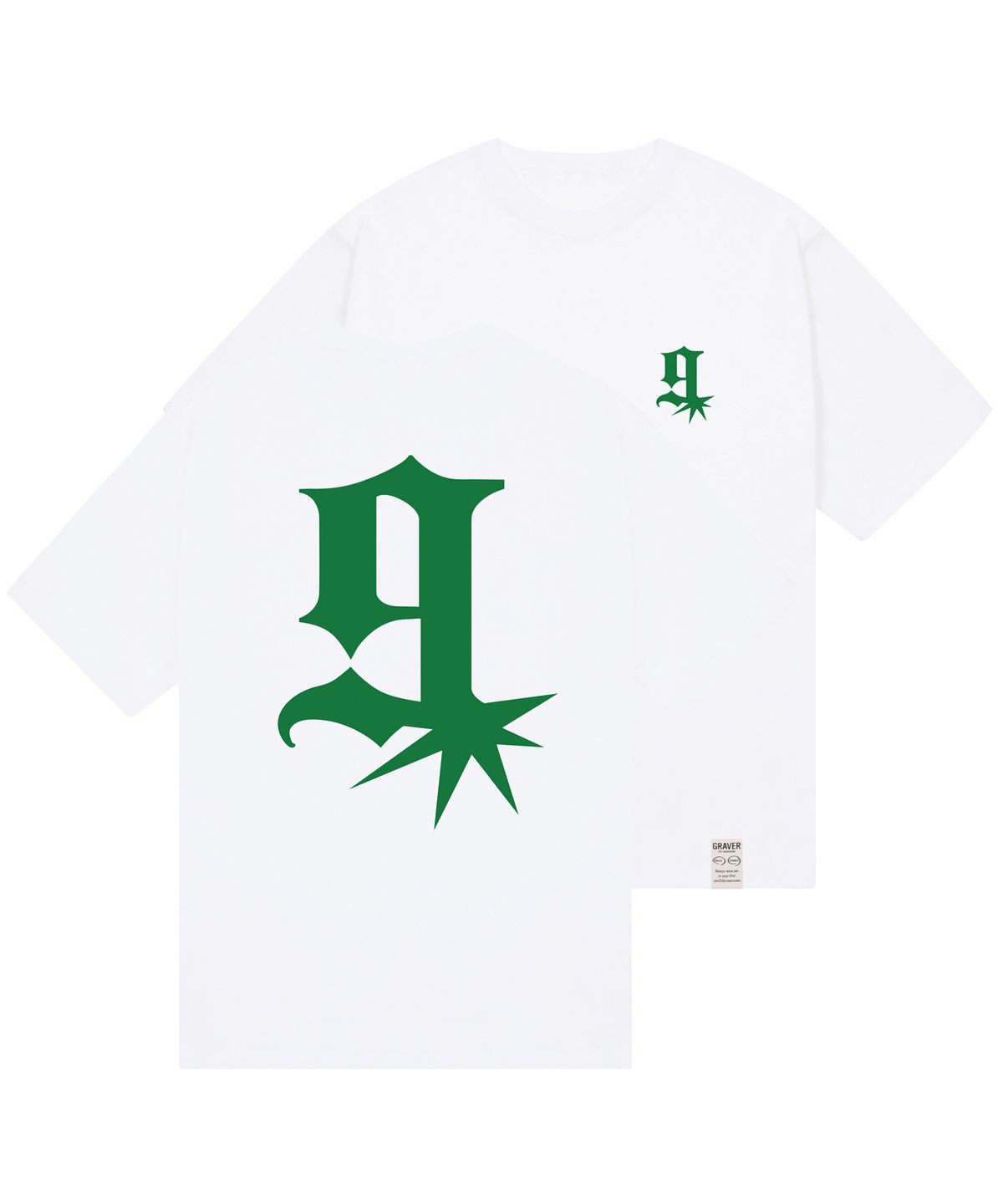 그레이버(GRAVER) [UNISEX]g star 로고 반팔티_화이트/그린 로고