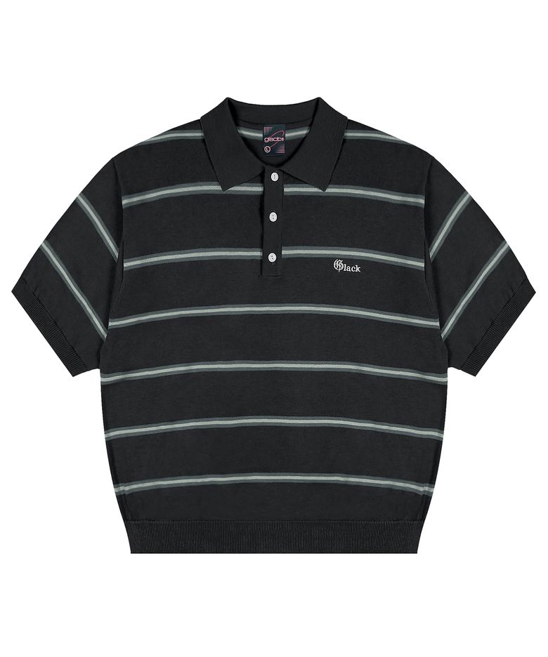 GNT016 몹스터 스트라이프 카라 니트 (CHARCOAL GRAY)