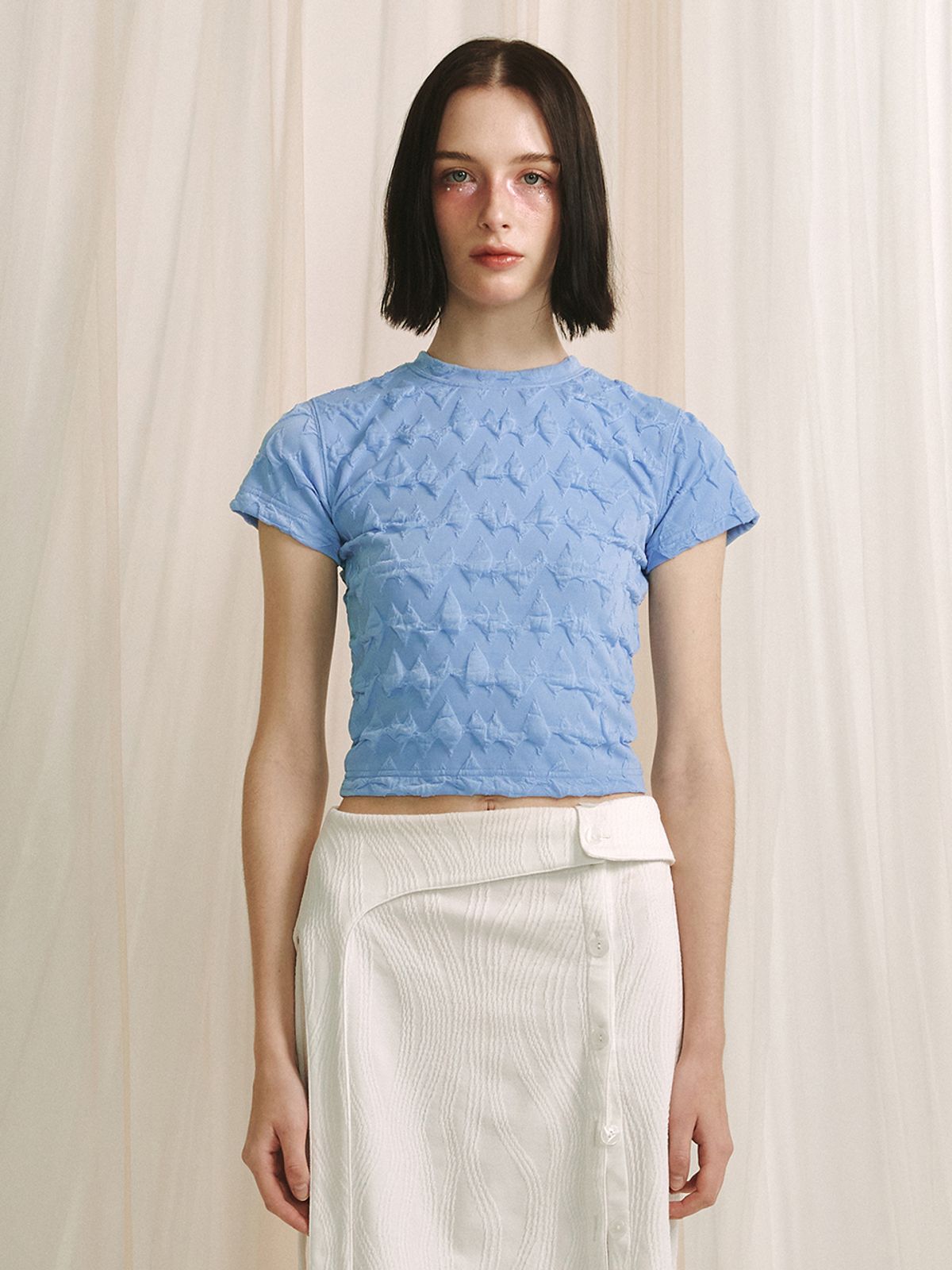 민더리(MEENDERI) WAVE JACQUARD T-SHIRT - SKY BLUE