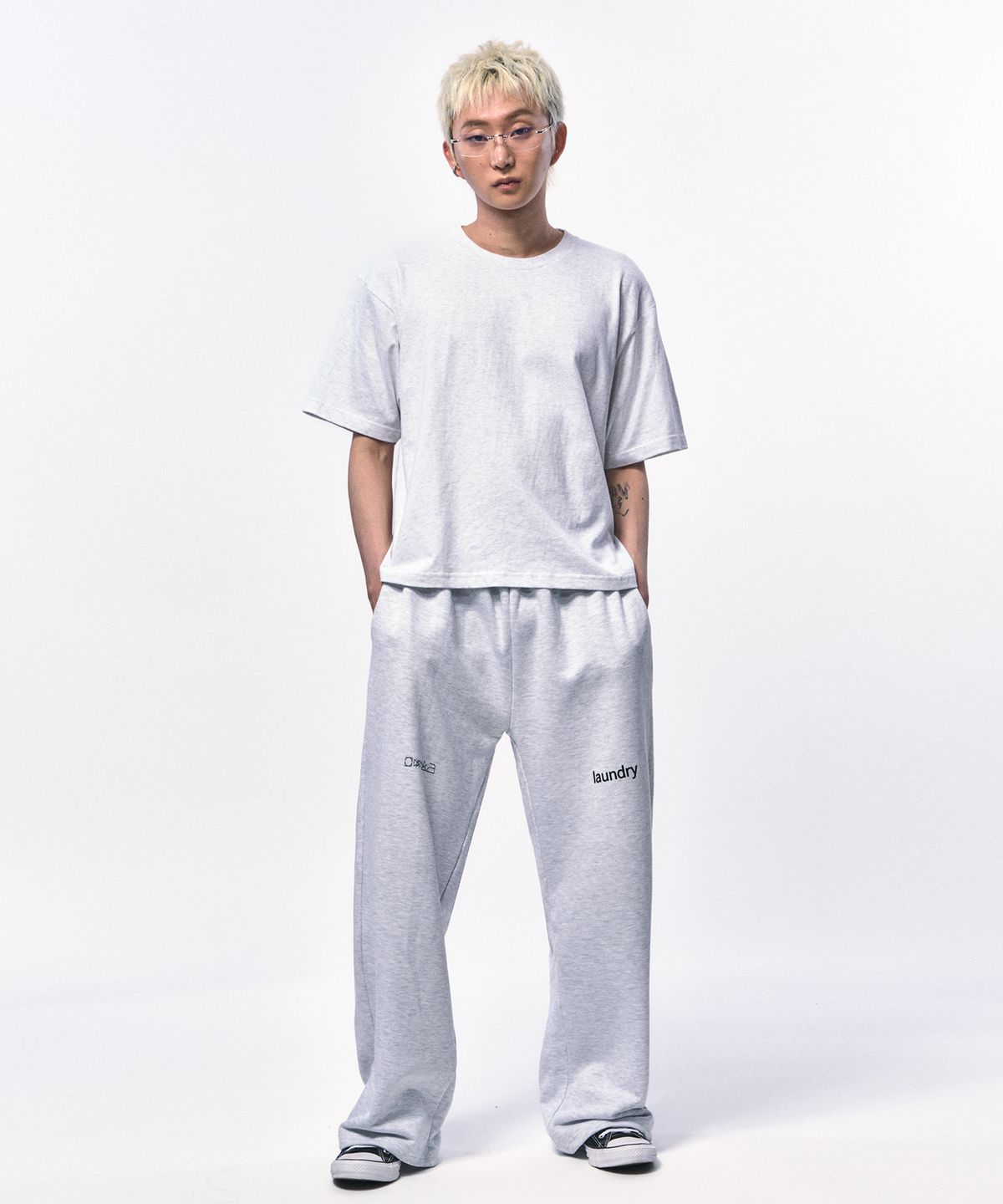 씨웨어 바이 더 지니어스(C WEAR BY THE GENIUS) 맨즈 크롭 티셔츠 멜란지 화이트