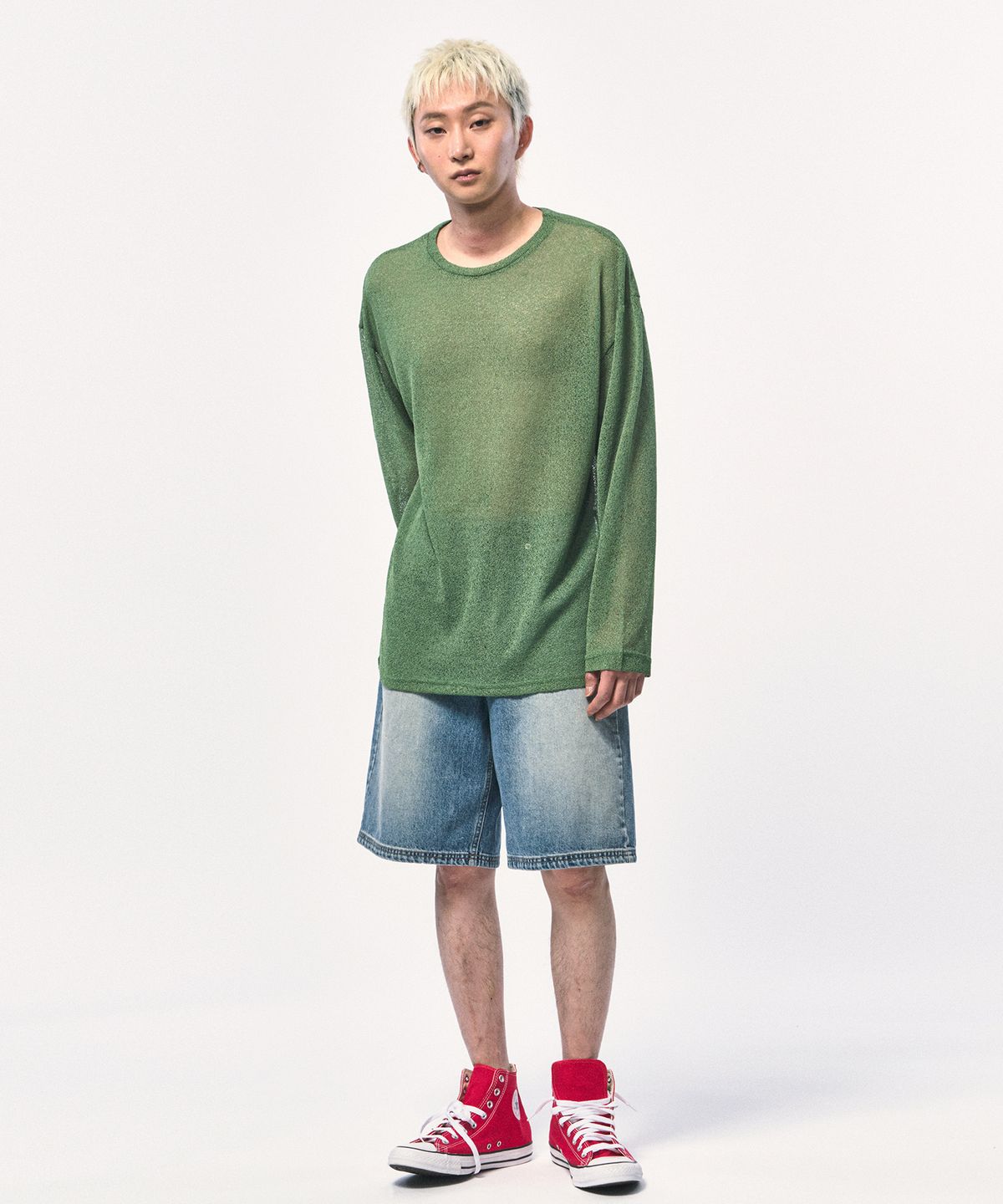 씨웨어 바이 더 지니어스(C WEAR BY THE GENIUS) 시스루 롱 슬리브 티셔츠 그린