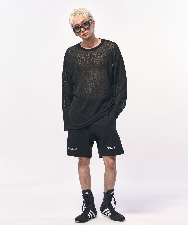 시스루 롱 슬리브 티셔츠 블랙